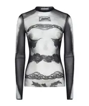 Tulle Long-Sleeved Top Black