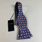 Cremieux Silk Bow Tie Self Tie Blue Red Geometric Pattern Adjustable NWT $39