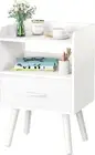 Yoobure Night Stand with Drawer, Modern Nightstand, Bedside Tables, Mid White