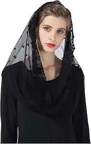 [BEAUTELICATE] Catholic Mantilla Veil Cathedrals Church Chapel Lace Veil Easter Latin Mass Vintage Scarf Head Covering Off White Black …