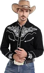 [EL PIONERO] Men's Western Shirt Long Sleeve Embroidered Cowboy Casual Snap Button Shirt