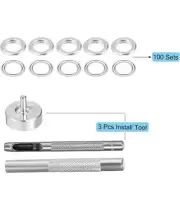 3/16 (5mm) Eyelet Grommet Kit 100pc Metal 3 Pieces Die Setting Tool & Hole Punch