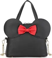 [Sunwel Fashion] Cutie Dome Purse Mouse Ears Bow Crossbody Shoulder Handbag Small Shell Satchel Bag for Women, Black, Small