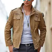 Men's Bomber Jacket Varsity Jacket Tactical Jacket Outdoor Daily Wear Pocket Spring Fall Plain Fashion Streetwear Standing Collar Regular Black Khaki Army Gr