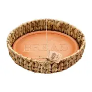 Mud Pie Terracotta BREAD Warming Stone and Water Hyacinth Serving Basket Set