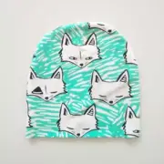 Kids Beanie- Light Weight Material- Aqua with Fox Face Images