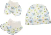 [Beavorty] 1 Set Cotton Scratch Gloves Foot Covers with Hat Comfortable Newborn Protectors for Boys Soft Durable Prevents Cold and Scratches Cute Design