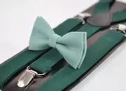 Sage Green Cotton Bow tie + EMERALD GREEN Elastic Suspenders Men Youth or Boy