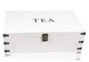 White Wooden Tea Box Storage Chest Box Big Pine Wood Kitchen 8-Slot Tea - White