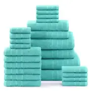 24 Piece 100% Cotton Towels Set, 2 Bath Sheets, 2 24 Piece Towel Set Aqua Sky