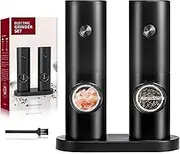 Goutime Electric Salt and Pepper Grinder Set, Battery Operated, Automatic Salt & Pepper Mill Shakers with LED Light, Adjustable Coarseness, Storage Base, Seasoning Tools for Kitchen, 2 Pack