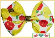 Puppy Bows ~ BIG apple 4" dog hair bow or collar slide bands or clip (fb381d)