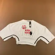 Fashion Nova Womens XL White New York Varsity Graphic Short Sleeve Crop Top NWT