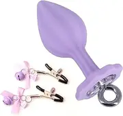 Flower Base Butt Plug Silicone Massage Butt Plug with Female Masturbation Adjustable Nipple Clamp Anal Sex Toy Massager