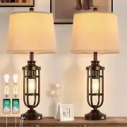 28.8" Farmhouse Table Lamps for Living Room Set of 2, 3-Way Dimmable Touch Lamps
