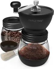 Manual Coffee Grinder Ceramic Burrs Hand Mill two Glass 11oz Jars Portable