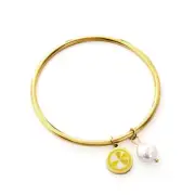 18k Gold Plated Lemon and Pearl Pendant Bangle Bracelet