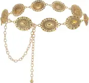 WHIPPY Women Concho Chain Belt Metal Link Fit Waist up to 36", B-gold