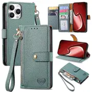 For iPhone 16 Pro Max Case RFID Blocking Zipper Pocket Leather Wallet Phone Cover