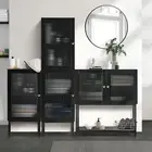 Oikiture Bathroom Cabinet Storage Toilet Cupboard Tempered Glass Door Black