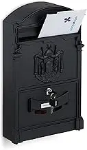Relaxdays Antique Mailbox, Nostalgic Wall-Mounted Letterbox with Window, HBD: 41 x 25.5 x 9cm, Steel & Aluminium, Black