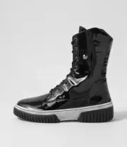 New Django & Juliette Yaintly Black White Patent Ankle Boots Womens Shoes