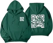 [Generic] Funny FU QR Code Hoodie, FU QR Code Sweatshirt, QR Scan Code Joke Funny Hoodie Unisex, Winter Thick Sweatshirt(Green,X-Large)