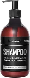 Blairsom Natural Herbal Anti Dandruff Shampoo Essential Oils Safe and Deeply Scalp Treatment，Superior Marine Collagen Hydrate Moisturize Damaged Hair Restore Curls Increase Volume Shine/500ml ,1