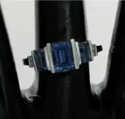 2,00 Ct Baguette Natural Blue Sapphire Diamond Bridal Ring14K solid white gold