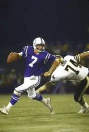 Baltimore Colts QB Bert Jones in action, scrambling vs New Orleans - Old Photo