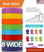 Wide Mouth Mason Jar Lids - 8 Colorful Plastic Storage Caps for Canning