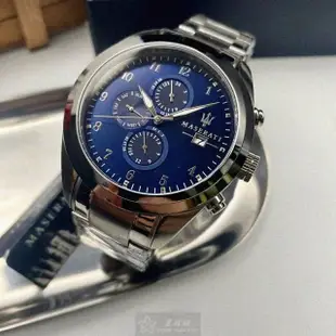 【MASERATI 瑪莎拉蒂】MASERATI手錶型號R8853112505(寶藍色錶面寶藍錶殼銀色精鋼錶帶款)