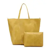 GGP Yellow Classic Large Pu Leather Tote Bag With Inner Pouch Elegant And Functional