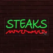 BRAND NEW "STEAKS" w/LOGO 30x12x1 INCH LED FLEX WINDOW/WALL INDOOR SIGN 30904