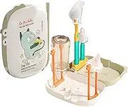 Travel Bottle Cleaner Kit, 5-in-1 Nipple Straw Cleaner Brush, Portable Space-Saving Drying Rack, Built-in Soap Dispenser, Compact Storage Box, Ideal for Baby Accessories at Home