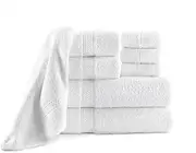 8 Piece Towel Set - 2 Bath Towels, 2 Hand Towels and 4 Washcloths Cotton Hotel Quality Super Soft and Highly Absorbent - Gym Towel, Hand Towels, Sports Towel (White)