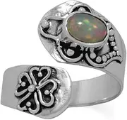 [JewelryWeb] 925 Sterling Silver Oxidized Ethiopian Opal Wrap Ring Spoon 5mm X 7mm White Band Style-Ring for Women