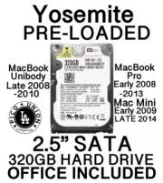 Apple 320GB Hard Drive Mac OS X YOSEMITE + OFFICE Pre-Loaded 2.5 SATA