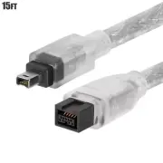 15FT Firewire 800 9-Pin Male to 400 4 Pin Male IEEE 1394 iLINK DV Cable Clear