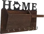 TEHAUX Key Rack Wooden Mail and Key Holder Wall-Mounted Vintage Design Entryway Organizer Space-Saving Mail Slot Classic Style