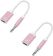 2pcs 3.5mm Male to TypeC Female Audio Cable Cord,Analog Cable Type-C Converter Earphone Adapter Compatible with MP3 Players,Cables and Adapters (Pink)
