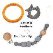 Pacifier Clip With Teething Toys-Silicone Baby Teether With Beaded Pacifier Clip
