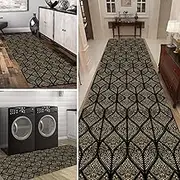 Long Carpet Hallway Runner Rug Living Laundry Room Entryway Door Mat, Black Gold Low-Pile Washable Kitchen Mat Width 60cm 70cm 80cm Available(2ft×8.2ft/60×250cm)