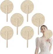 [Generic] Palm Fan - Natural Raffia Wedding Hand Fan | Bohemian Cooling Supplies Natural Handheld Home Decor Wedding Favors for Women Couple Guests