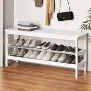 [Artiss] Shoe Rack, 2-Tier Stainless Steel Shoes Bench Organiser Storage Organizer Display Shelf Open Shelves, Hold up to 10 Pairs of Shoes, Home Bedroom Living Room Hallway Entryway Furniture White