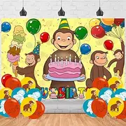 George of Curious Birthday Party Decorations Banner Backdrop - Cartoon Monkey Themed Banner Party Supplies for Kids Fans, Happy Birthday Photography Background Wall Decor 5 * 3 Ft