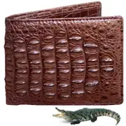 Brown Crocodile Skin Leather Bifold Wallet For Men 12 Card Slots RFID Blocking