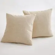 Sunday Praise Linen Decorative Throw Pillow Covers,Classical Square Solid Color Pillow Cases,18x18 Inches Cushion Covers for Sofa Couch Bed&Car,Pack of 2 (Beige)