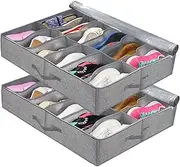 DAWNTREES 2 Pack Under Bed Shoe Storage, 75×60×15cm 24 Pairs, Underbed Shoe Cabinet Storage Bag