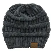 Nevenka Soft Stretch Cable Knit Hat Ponytail Beanie Winter Hat For Women-Dark Gray